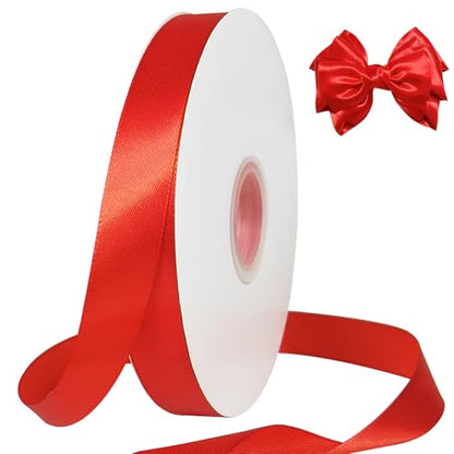 7/8in Polyester Red Satin Ribbon 100Yds Wedding Craft Gift Wrap - color: Red, size: 100Yards