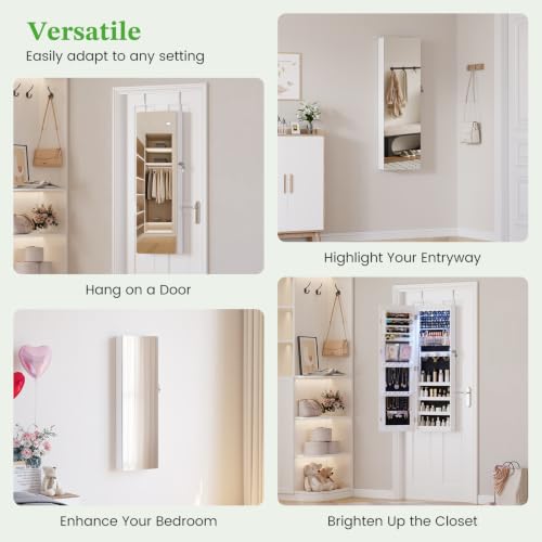 HNEBC Over the Door Organizer, Jewelry Cabinet with Lights,White - color: 21-White