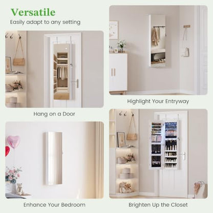 HNEBC Over the Door Organizer, Jewelry Cabinet with Lights,White - color: 21-White
