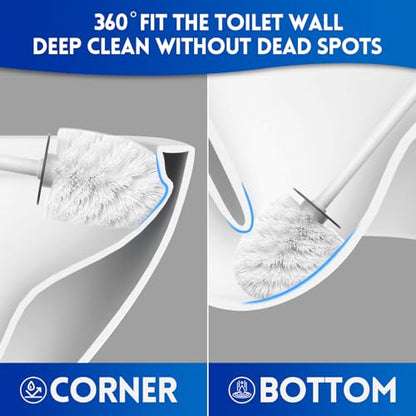 Y-in Hand Toilet Bowl Brush and Holder Set, Compact Toilet Scrubber Brush for RV and Bathroom Cleaning, Durable Classic 360°PP Bristle, Drip-Proof, Wall Mountable.（White） - color: White Classic
