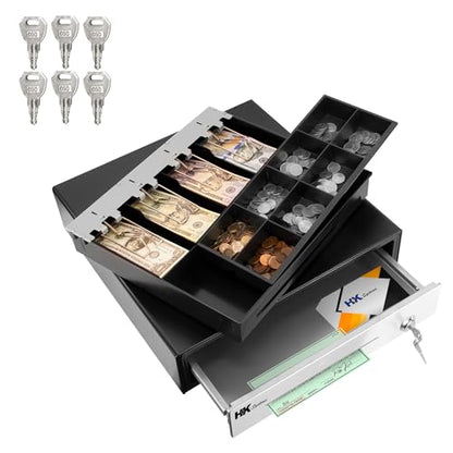 HK SYSTEMS 16" "Stainless Steel" Front Heavy Duty Black POS Cash Drawer with 4Bill/8Coin "Stainless Steel" for Canada - size: 16" POS_FBM