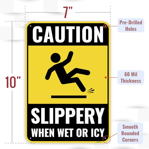 2PC Caution Slippery When Wet Or Icy Sign, 10 x 7 Inches - Aluminum