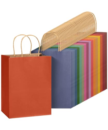 Mr. Pen- Paper Gift Bags with Handles, 32 Pack, 7.6" x 4.7" x 10.6" - color: Deep Multicolors, size: 32 Pack