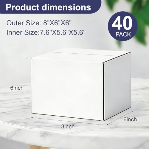 40 Pack 8x6x6 Inches Small Shipping Boxes, White Corrugated Cardboard Box for Packaging Small Business, Mailing and Moving - size: 40 Pack 8x6x6 Inches
