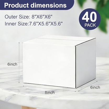 40 Pack 8x6x6 Inches Small Shipping Boxes, White Corrugated Cardboard Box for Packaging Small Business, Mailing and Moving - size: 40 Pack 8x6x6 Inches