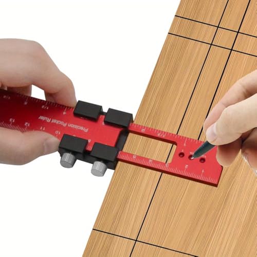 Precision Pocket Rule Metal Slide Stop Marking Ruler Metric Inch Measuring Working Scribing Measure Tools - Aluminum Alloy-300mm - color: Red, size: 300mm