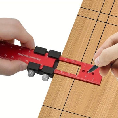 Precision Pocket Rule Metal Slide Stop Marking Ruler Metric Inch Measuring Working Scribing Measure Tools - Aluminum Alloy-300mm - color: Red, size: 300mm