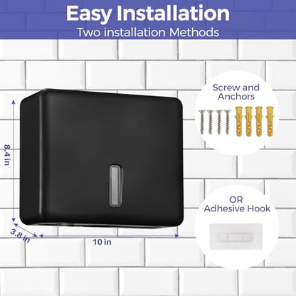 Stardrix 2-Pack Multifold Paper Towel Dispenser Wall Mount (Black) – Large Capacity C-Fold, Trifold, and Folded Commercial Hand Towel Holder for Bathroom & Restroom – Adhesive or Screw Mounted - color: 2-pack Black