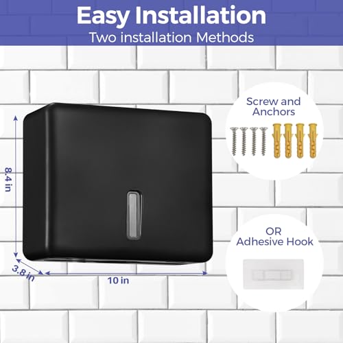 Stardrix 2-Pack Multifold Paper Towel Dispenser Wall Mount (Black) – Large Capacity C-Fold, Trifold, and Folded Commercial Hand Towel Holder for Bathroom & Restroom – Adhesive or Screw Mounted - color: 2-pack Black