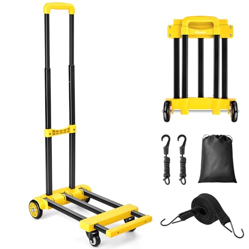 KEDSUM 290LB Folding Hand Truck, Portable Utility Cart with 4 Wheels,Yello - color: Yellow 4-wheels