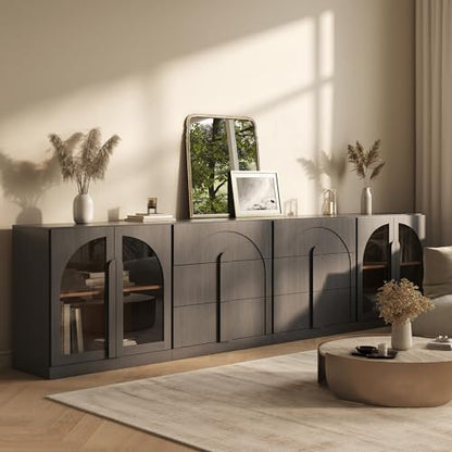 BELLEZE Bijou 4-Piece Modular Sideboard Buffet Cabinet - Ebony - color: Bijou Ebony Aacc