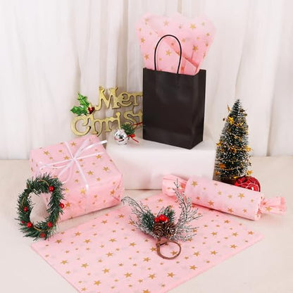 BEISHIDA Pink and Gold Star Tissue Paper Bulk,Wrapping Tissue Paper for Gift Bags, 14 x 20 Inch Gift Wrap for Christmas Birthday Wedding Graduation DIY Crafts Holiday Flowers-30 Sheets - color: 30-pg