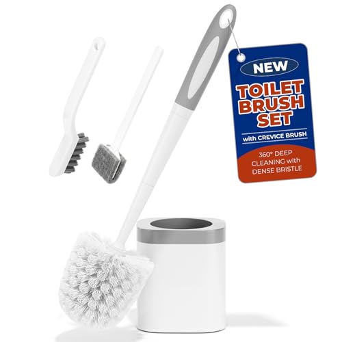 Toilet Brush and Holder Set, Space Saving, White, 1 Pack - color: White