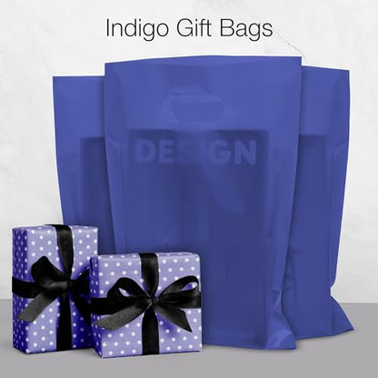 100 Indigo color Plastic Bags With Handles 9x12 Merchandise Bags - color: Indigo