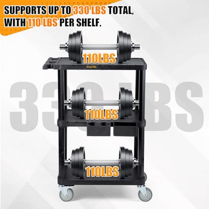 ELAFROS 3-Tier Heavy Duty Flat Top Rolling Utility Cart, 27.5 x 18.25 in