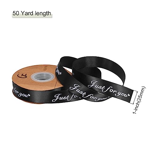 MECCANIXITY 1 Inch 50 Yard Wide Satin Ribbon Just for You Personalized Grosgrain Valentine Ribbon for Gift Wrapping Cake Box Bows, Black - color: Black,White