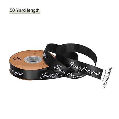 MECCANIXITY 1 Inch 50 Yard Wide Satin Ribbon Just for You Personalized Grosgrain Valentine Ribbon for Gift Wrapping Cake Box Bows, Black - color: Black,White