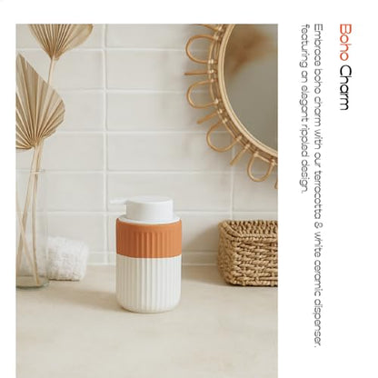 Hand Dipped Boho Ceramic Foam Dispenser 2 Pack, Terracotta White - color: Orange,white