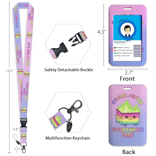 Gctriki Dumpster on Fire Purple Lanyards for ID Badges and Keys, Retractable Badge Reel Heavy Duty with Carabiner Clip, Funny I'm Fine ID Badge Holder with Lanyard, Teacher Nurse Women Office Gifts - color: Dumpster Colorful