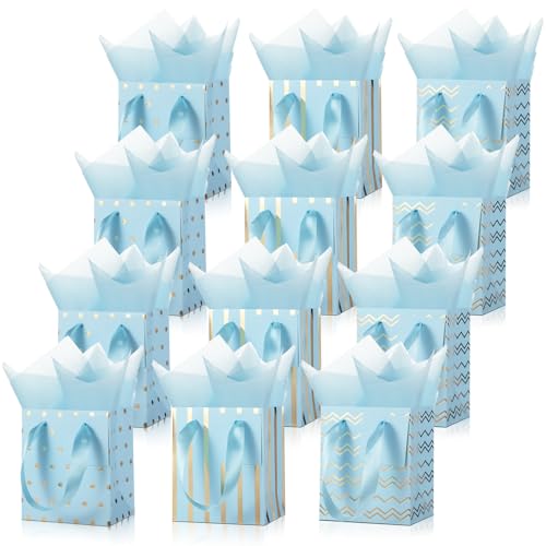 Tenare 12 Pcs Small Gift Bags Bulk,7 x 4 x 9 Inch,Light Blue Gold - color: Light Blue Gold, size: 7 x 4 x 9 Inch