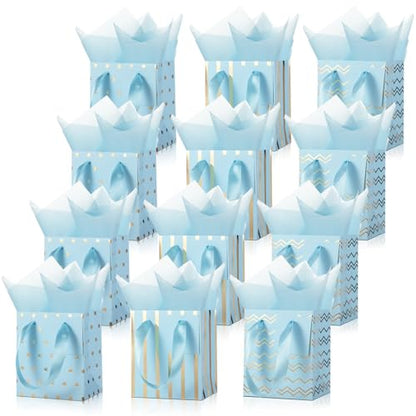 Tenare 12 Pcs Small Gift Bags Bulk,7 x 4 x 9 Inch,Light Blue Gold - color: Light Blue Gold, size: 7 x 4 x 9 Inch