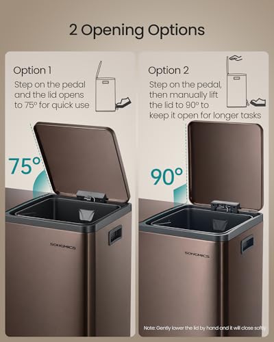 SONGMICS Trash Can, 2 x 8 Gallon (2 x 30 L) Double Compartment - color: Brown, size: 2 x 8 Gal.