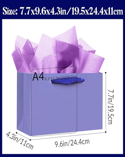 qiqee Gift Bags With Tissue Paper, Violet, Medium 9.6"x7.9"x4.3", 24PCS - color: Violet, size: 24 Count (Pack of 1)
