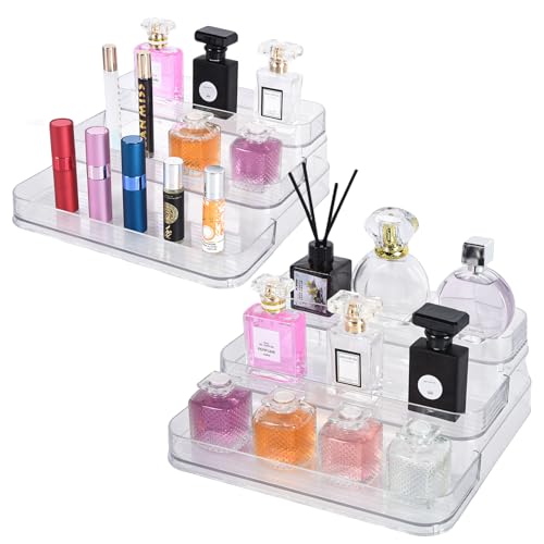 2Pcs 3-Tier Perfume Display, Vitamin Bottles Organizer & Medicine Bottle Organizer Vanity Display Case Display Cabinet for Perfume Shelf and Glass Bottle Clear Case a Great Storage Helper at Home