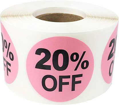 20% Percent Off Stickers for Retail 1.5 Inch 500 Adhesive Labels - color: 20% Off