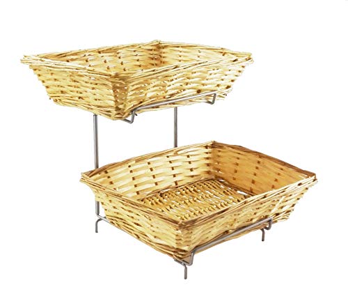 FixtureDisplays® 7.8 X 19 X 13" Two-Tier Display Rack for Counters with 2 Wicker Baskets, Retail Displays 120023NEW-FBA
