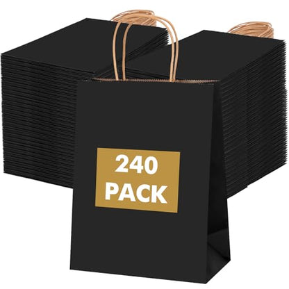 OUTUXED 240pcs 8x4x10in Black Paper Bags with Handles Kraft Paper Gift Bags - color: Black