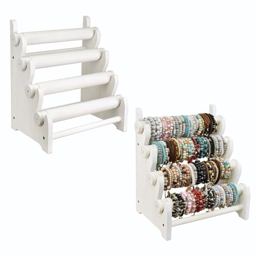 Ikee Design 2pcs Wood Rotating Jewelry Display Necklace Bracelet Holder - color: Wash White, 2 Pieces