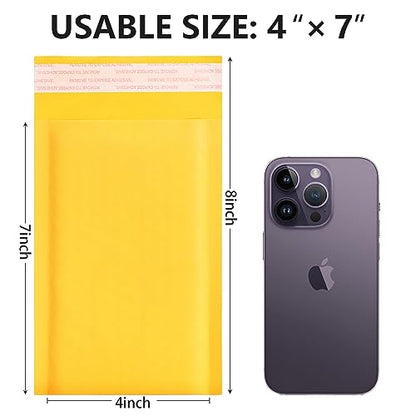 Kraft Bubble Mailers 4x7inch 100Pack Yellow Self-Seal Padded Envelopes Bubble Opaque Padded Mailers Shipping Bags for Small Businesses to Package and Mail Jewelry, Electronic Products - size: 4x7-100Pc