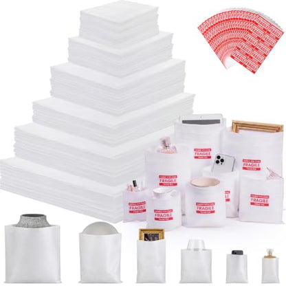 Marspark 550 Pcs Dish Packing Supplies for Moving 300 Cushion Foam Pouches 6 Sizes (4x6", 6x7.8", 7.8x7.8", 7.8x12", 12x12", 12x16") with 250 Fragile Stickers Plate Fragile Shipping Packing Sleeves