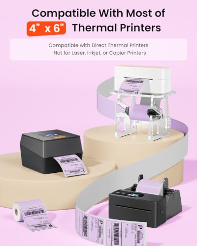 Phomemo 4x6 Purple Thermal Label, Shipping Labels Pack of 250 4x6 Roll Labels, Compatible with Phomemo, Zebra, Rollo, Jadens and Other Thermal Printers - color: Purple