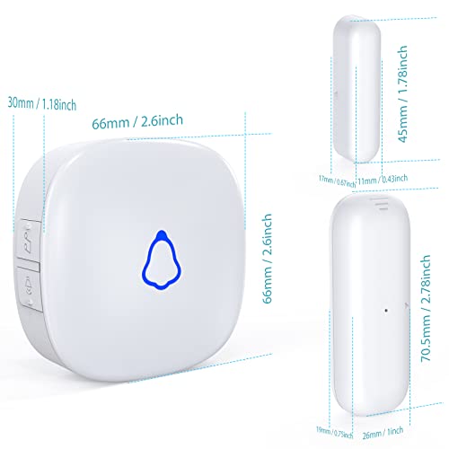 METAK Door Chime, Wireless Door Open Contact Sensor Alarm with 500 FT Range, 58 Chimes and 5 Volume Levels for Business/Store/Home/Office When Entering, 2 Transmitters + 2 Plug-in Receivers (White) - size: 2 Sensors + 2 Receivers