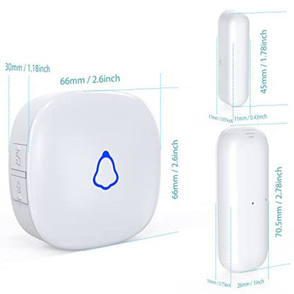 METAK Door Chime, Wireless Door Open Contact Sensor Alarm with 500 FT Range, 58 Chimes and 5 Volume Levels for Business/Store/Home/Office When Entering, 2 Transmitters + 2 Plug-in Receivers (White) - size: 2 Sensors + 2 Receivers