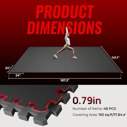 SUPERJARE 0.79'' Extra-Thick 48 Pcs 192 Sq Ft Exercise Equipment Mats - color: Black, size: 48 Tiles (192 Sq Ft)