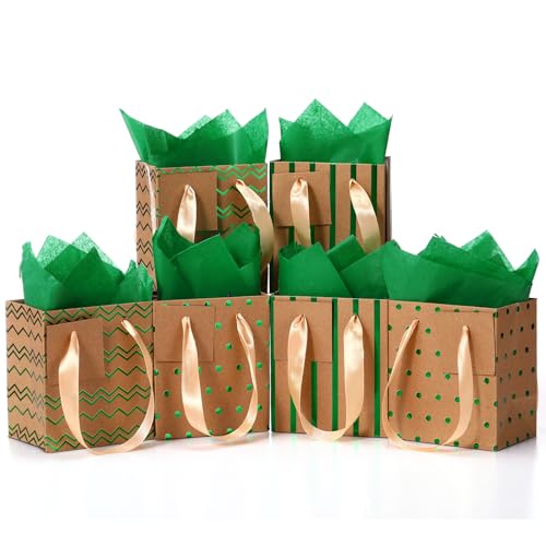 Tenare 12 Pcs Small Gift Bags Bulk,7 x 4 x 9 Inch,Brown Green Gold - color: Brown Green Gold, size: 7 x 4 x 9 Inch