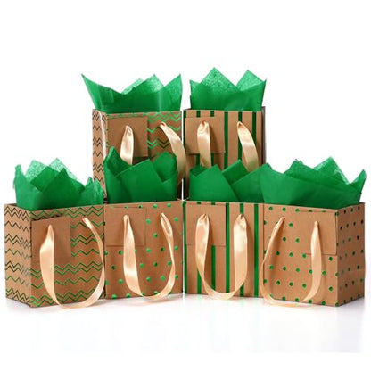 Tenare 12 Pcs Small Gift Bags Bulk,7 x 4 x 9 Inch,Brown Green Gold - color: Brown Green Gold, size: 7 x 4 x 9 Inch