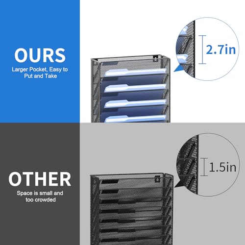 OUTWOLF Hanging Wall File Organizer with Hooks, 12 Tier Vertical Wall Mount File Holder, File Folder Wall Organizer for Office - color: 12 Pocket