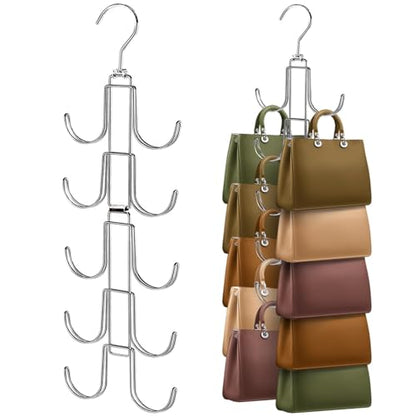 Purse Organizer for Closet: Upgraded Purse Hanger with 10 Big Hooks - style: Silver01