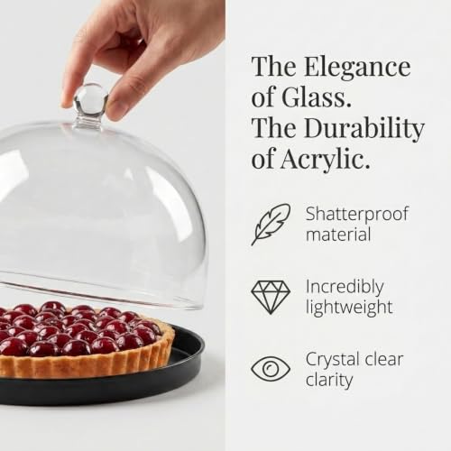 Godinger Cake Stand with Dome, Metal Tray and Shatterproof Acrylic Lid - color: Black