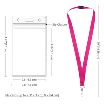 12-Pack Hot Pink Breakaway Lanyards with Waterproof Badge Holders, Polyester Neck Straps for ID Cards, Events, Office, and Schools - color: Hot Pink