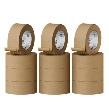 EFOK 12 Rolls Brown Packing Tape Bulk Packaging Kraft Paper Tape 2InX55Yds