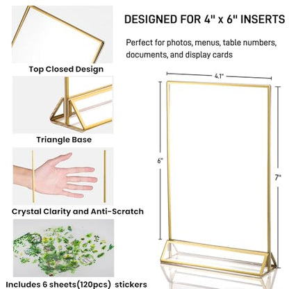 4x6 Acrylic Sign Holders, 6 Pack Gold Picture Frames for Table Number Signs - color: Gold, size: 6 PACK 4 x 6 Inch