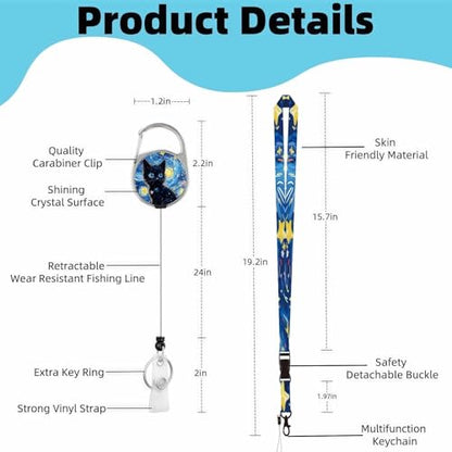 Vertical ID Badge Holder with Detachable Lanyard - Art Black Cat - color: Art Black Cat