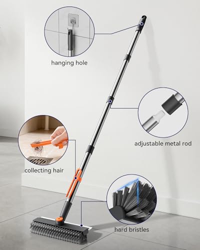 3 in 1 Adjustable Small Floor Scrub Brush with Long Handle - color: Grayorange