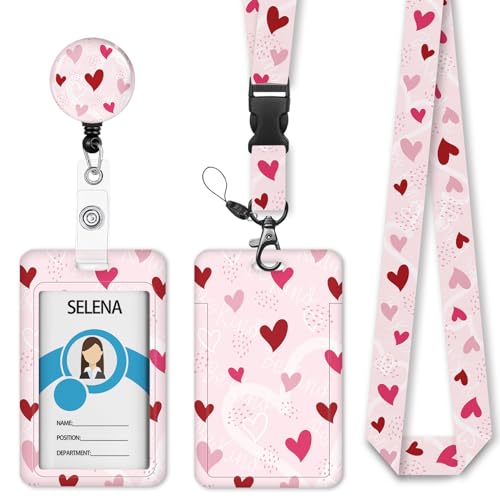 Lanyard, Id Badge Holder，Teacher Card Retractable Reel Love Heart - color: Cute Love Heart