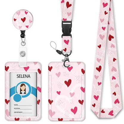 Lanyard, Id Badge Holder，Teacher Card Retractable Reel Love Heart - color: Cute Love Heart